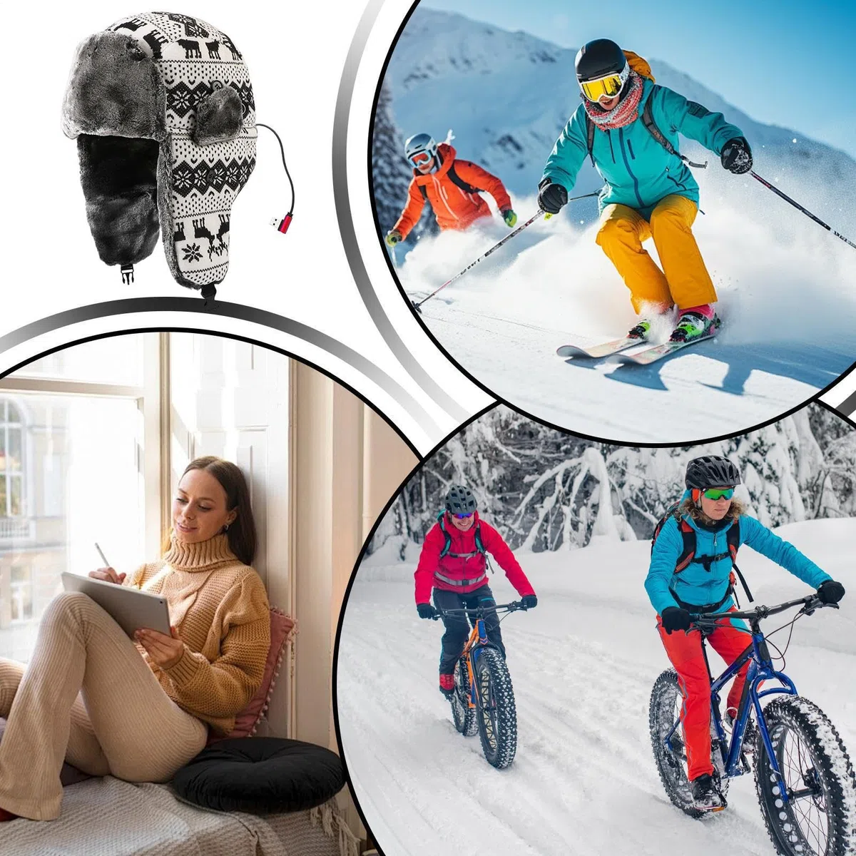Gorro calefactor USB genérico, cálido y suave de felpa con tres ajustes | Cubierta para cabecera Ushanka con calefacción, para ciclismo, caminar, caminos, pesca, hombres, mujeres, adolescentes, él y