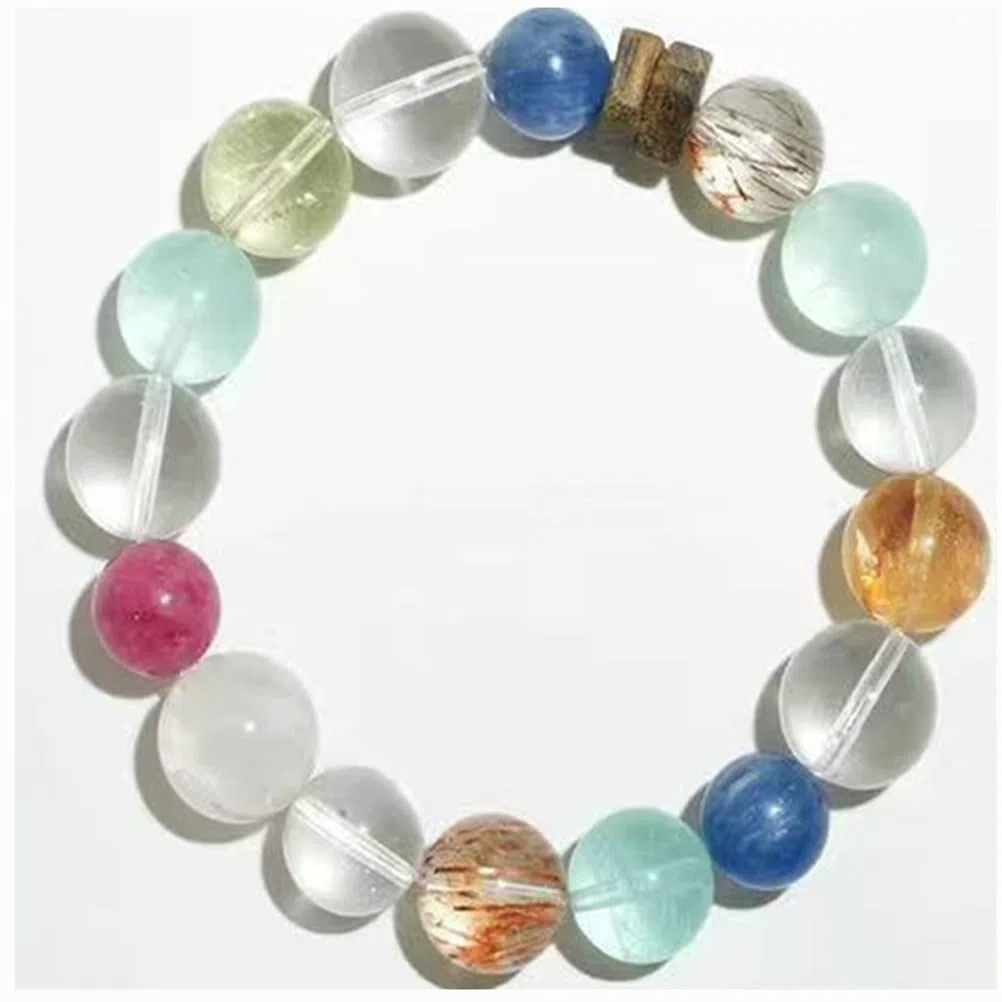 Pulsera de piedras preciosas curativas naturales Pulseras de cristal azul citrino Pulsera elástica hecha mano para yoga Alivio del estrés Joyería de cristal para hombres y mujeres,Multi colored