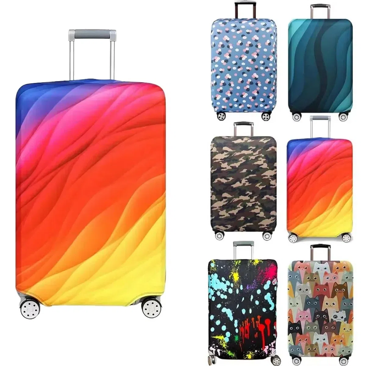 2 uds Cubierta de Equipaje Compartimiento Tela elástica Protector Maleta Polvo for Estuche De Viaje para Maletas(Marble,L)