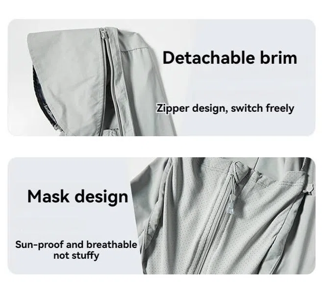 Verano SPF50 - Camisas de protección solar para hombre, de seda de hielo, transpirable, con capucha, para pesca