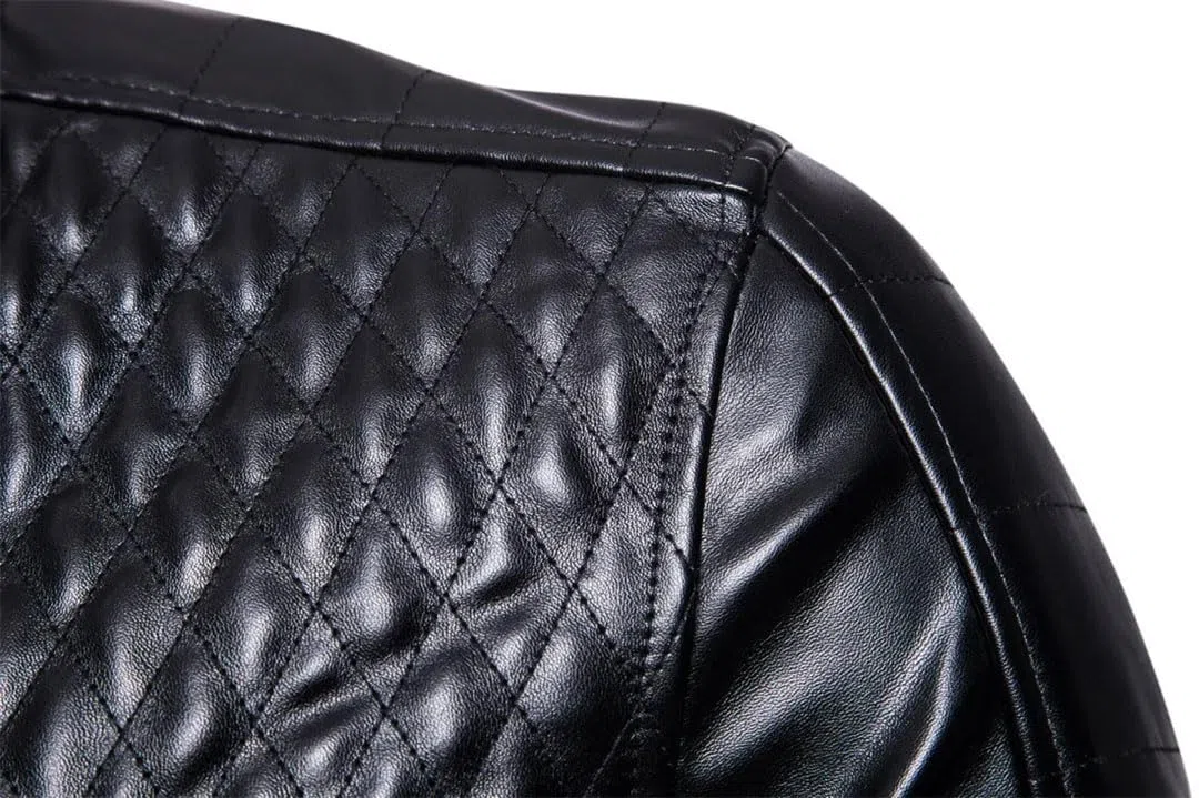 Chaqueta de cuero para hombre, cuello alto, ligera, de piel sintética
