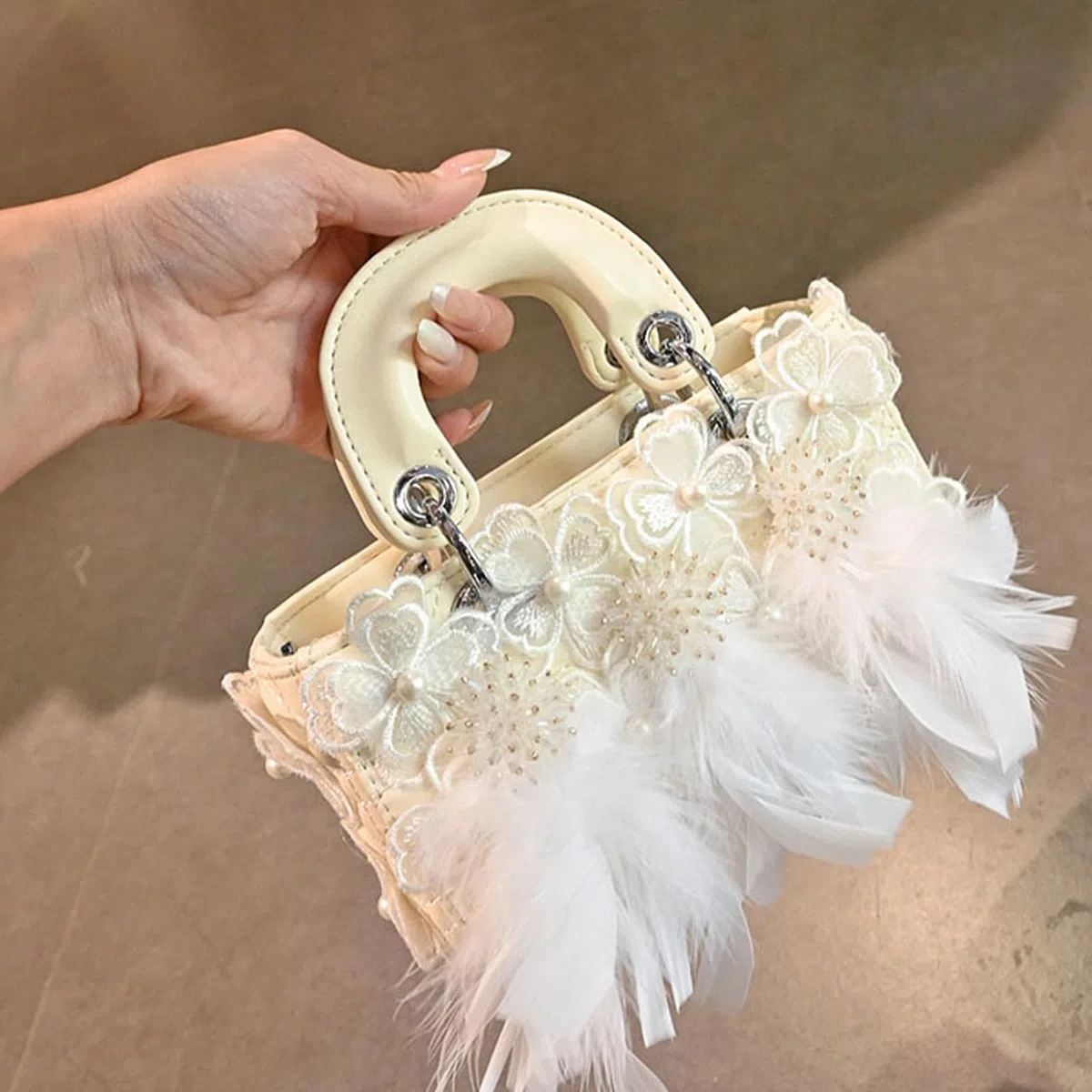 Bolso cruzado de encaje con plumas y cuentas, correa de hombro ajustable, bolso de mano de piel sintética para mujer, fiesta, citas, uso diario, bolsa cuadrada con correa ajustable