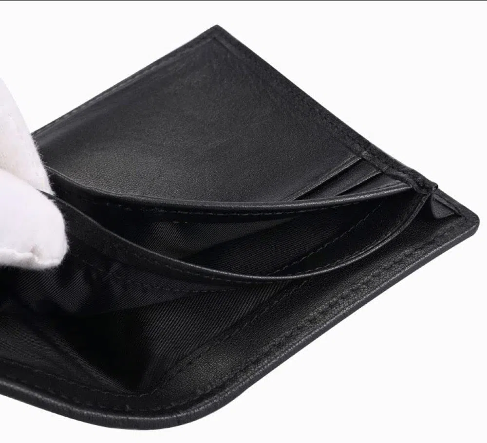 Cartera de Piel de Cocodrilo de Lujo para Hombre - Billetera Plegable, Negro Vientre, Natural