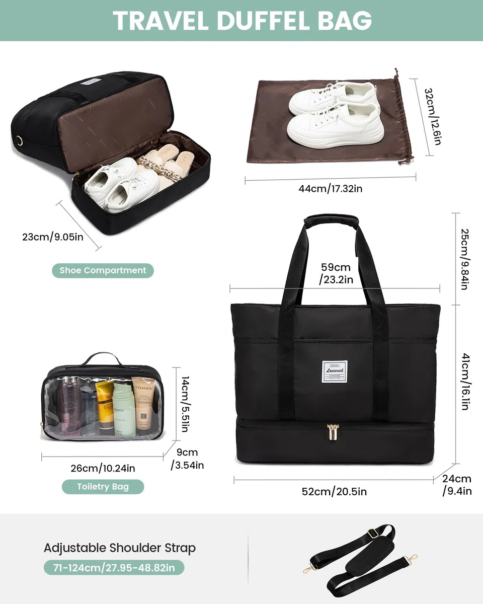 LOVEVOOK Grandes Bolsa de Viaje Mujer, Bolso Maternidad Hospital Travel Bag | Bolso Viaje Fin de Semana Bolsa de Mano Equipaje, Impermeable Macuto Viaje Bolsas Deporte Gimnasio Mochila Gym