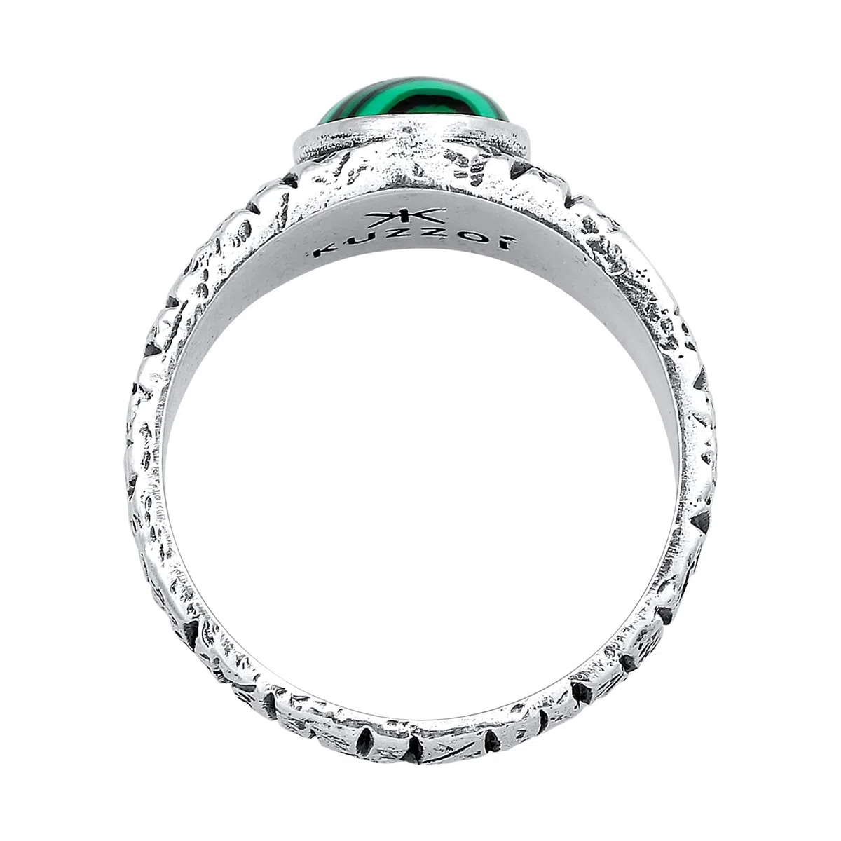 Kuzzoi Anillo para hombre ovalado con piedra preciosa de malaquita, anillo para hombres macizo (10 mm) en plata de ley 925, anillo de plata estructurada negro oxidado, tamaño 60 – 66, 0607171522