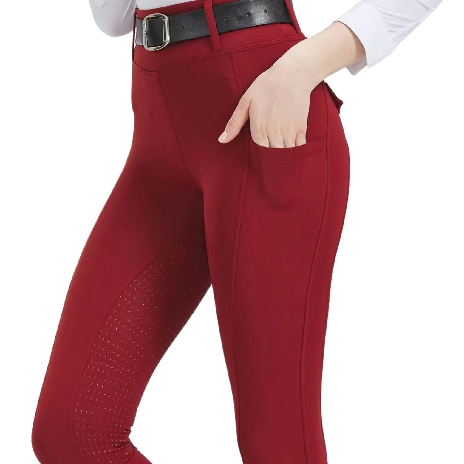 Mallas De Equitación For Mujer, Con Parche En La Rodilla, Pantalones, Entrenamiento Bolsillos Para Montar(XL (60-65kg))