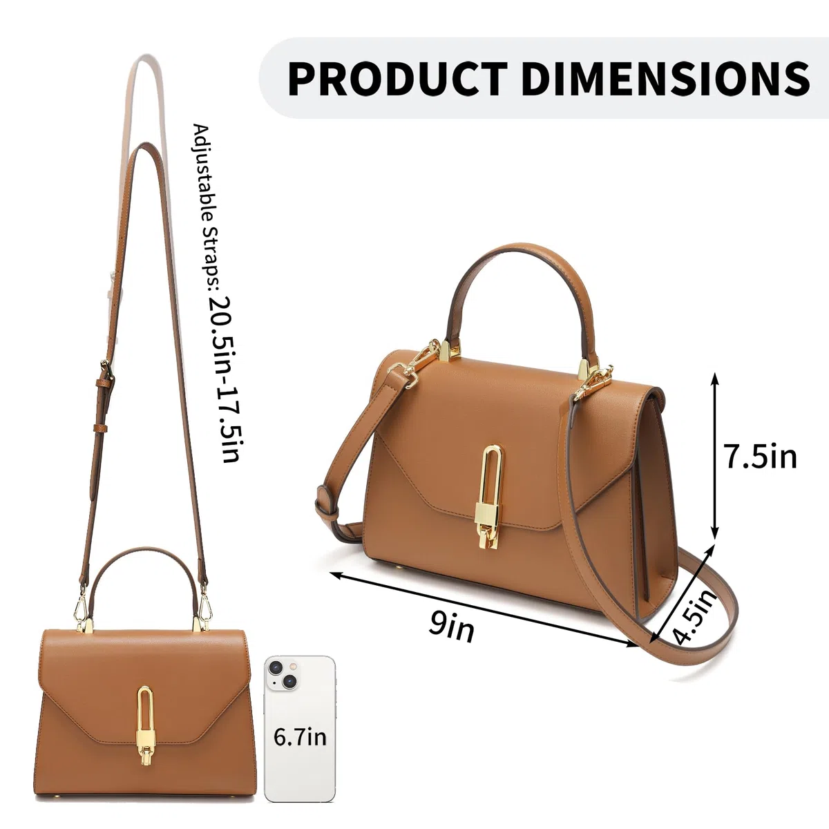 Bolso de mano para mujer, de piel, 3 compartimentos, viene con correa de hombro extraíble (marrón), marrón