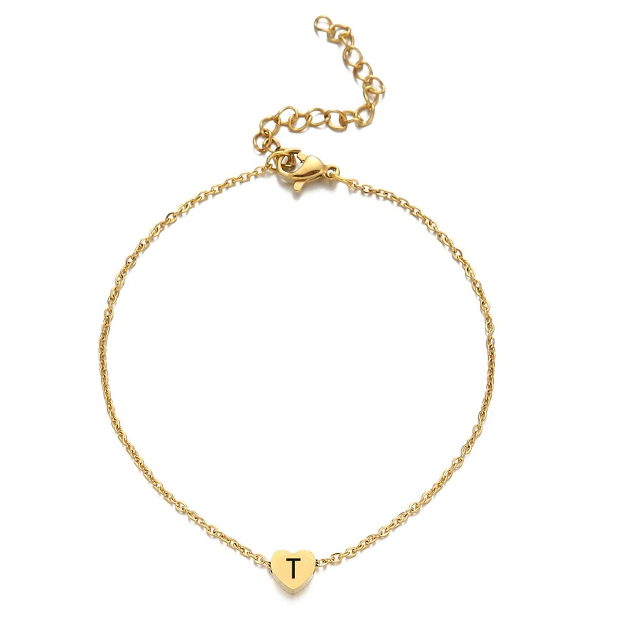 Tobillera de oro amarillo Au750 de 18 quilates, corazón con letras, ajustable, oro de 18 quilates para mujer, joyas de oro auténtico, 20-30 cm