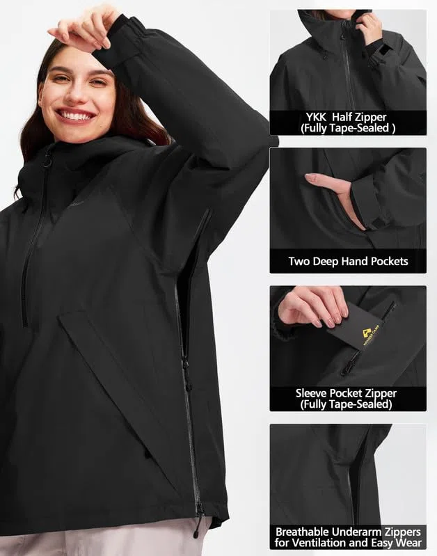 Pioneer Camp Chaqueta de snowboard para mujer, impermeable, cortavientos, transpirable, cálida, con capucha y paranieves desmontable, chaqueta de esquí funcional para esquí y snowboard