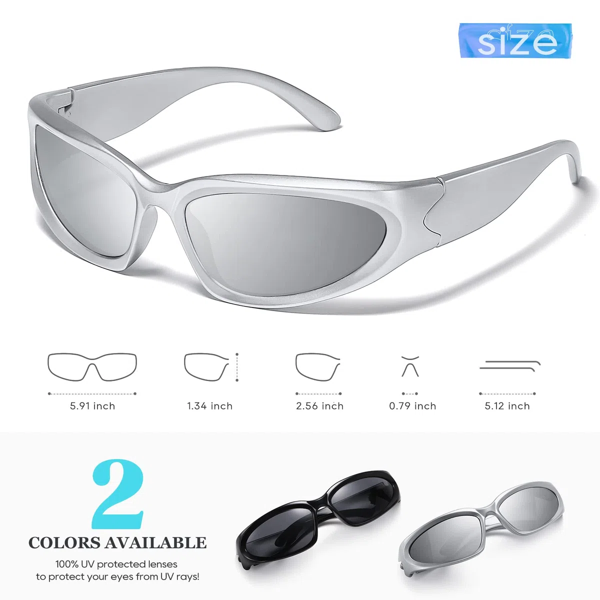 JASPIN Y2K - Gafas de sol envolventes para mujeres y hombres, plateadas, ovaladas, modernas, deportivas, con protección UV