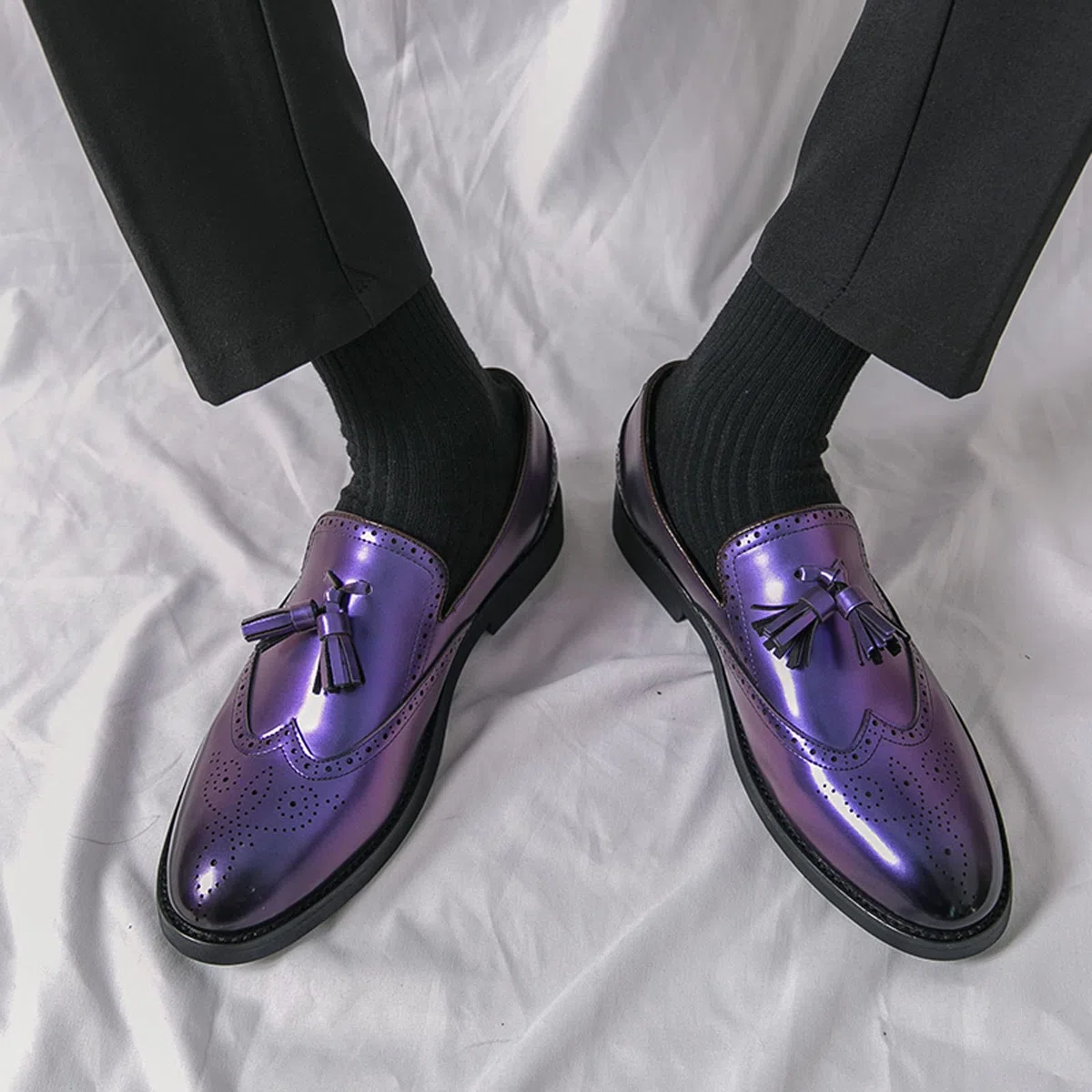 Mocasines para hombre, con borlas, de piel sintética, de primera calidad, de cuña, planos, para uso formal y casual
