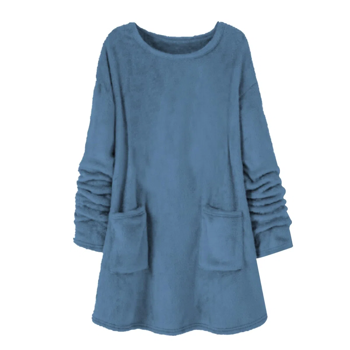Traje de casa para mujer, suave, cálido, de dos piezas, para invierno, elegante, largo, cuello redondo, camiseta de dormir con bolsillos, juego de pantalones de pijama mullido, ropa de dormir, chándal