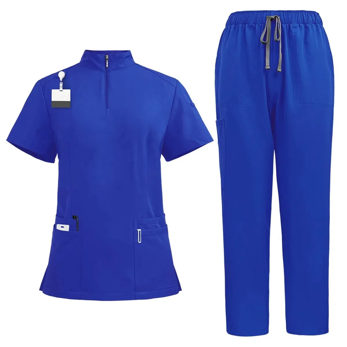 Uniformes Sanitarios Mujer Traje de Hombre y Mujer con Cuello levantado Cremallera, Ropa Lavado, Uniforme Enfermera, Mono, médico, salón Belleza, SPA | Royal Blue,S(55-65kg)