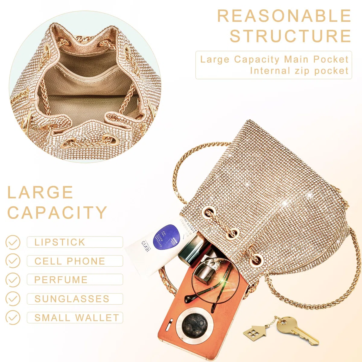 TOPALL Bolso Fiesta Mujer,Bolso de Fiesta Pequeña, Bolso de Mano Noche,Bolso de Mano para Mujer con Purpurina, Bolso Cruzado, Bolso de Novia para Boda, Evento, Citas, Cóctel