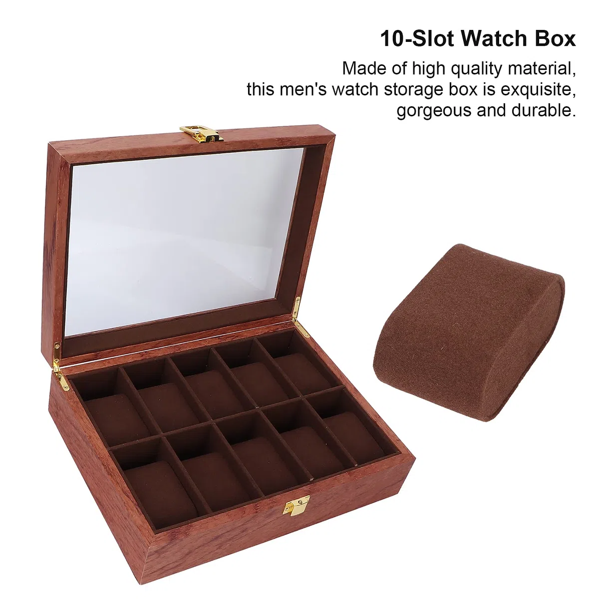 ZJchao Caja de Reloj de 10 Ranuras para Hombres y Mujeres, Caja de visualización de Relojes de Madera, Almohada Suave, Organizador de Relojes, Caja de Almacenamiento de Relojes con Tapa de Vidrio