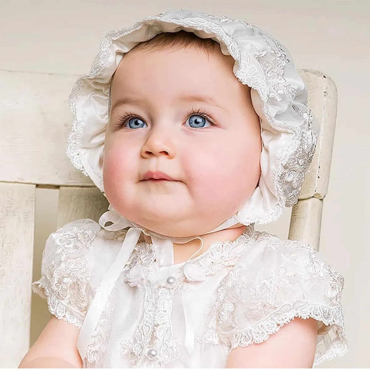 CAMDOM Vestido de bautizo largo para bebé 3 piezas de encaje blanco con gorro