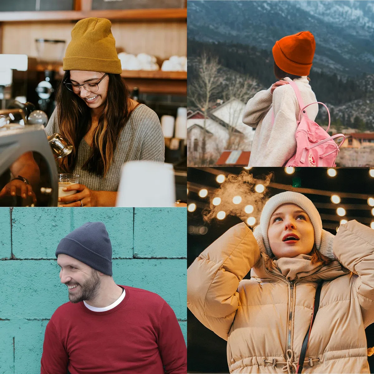 PFFY 2 gorros de invierno de punto acrílico con puños lisos, gorros de calavera, regalos para hombres y mujeres