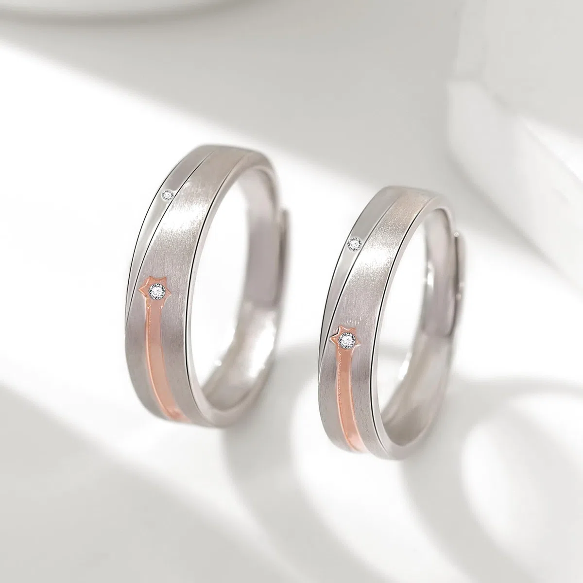 Pareja Anillos Alianzas Boda Lluvia de Meteoritos Esmerilado Plata de ley Promesa Anillo Ajustable Compromiso Casarse Regalo