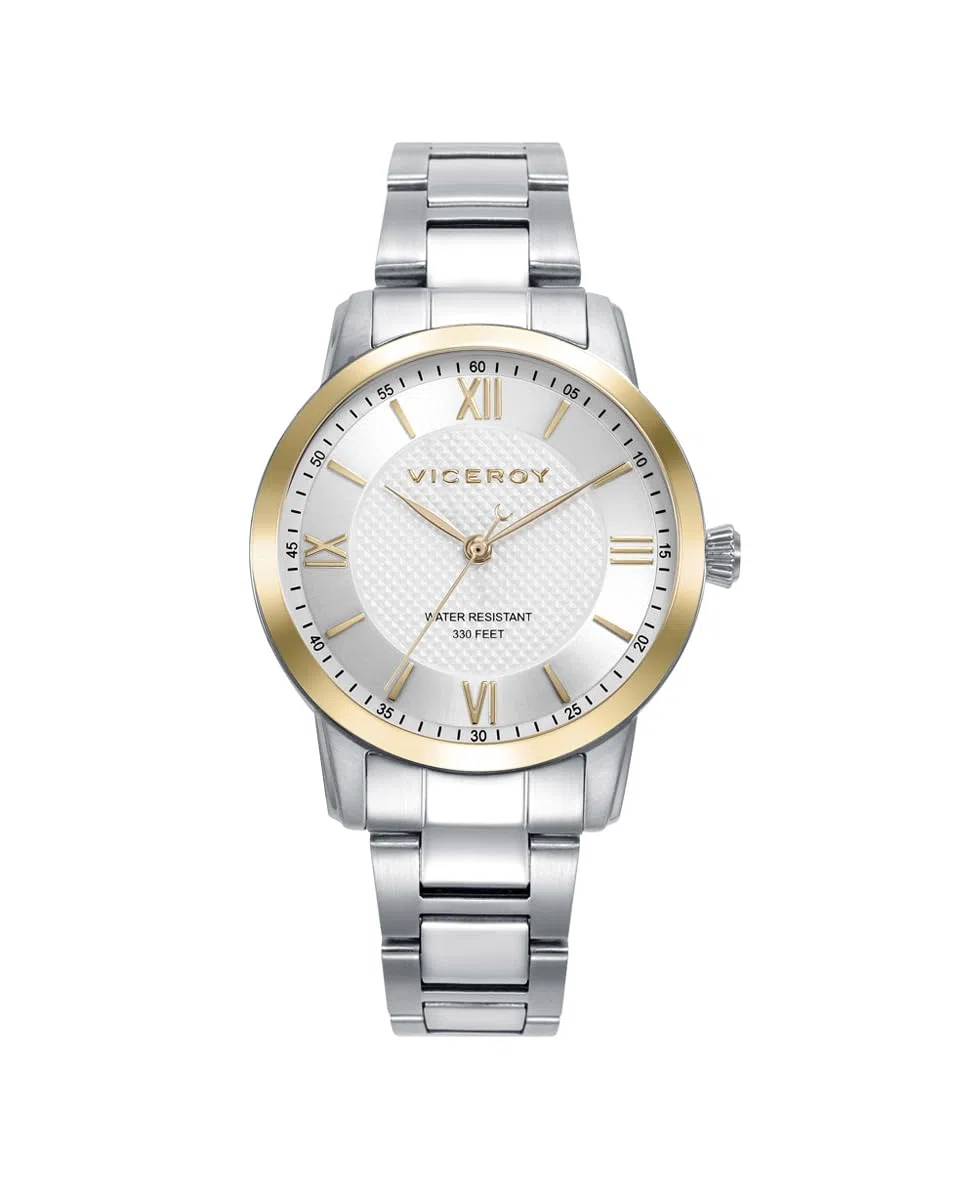 Viceroy Reloj Mujer Elegante de Acero Inoxidable - 34 mm - Movimiento de Cuarzo - Bisel Dorado - Brazalete de Acero - 41138