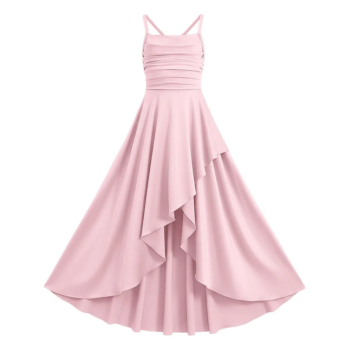 Genérico Vestido de Fiesta para niñas con Dobladillo Escalonado con Volantes y diseño de Cintura Arrugada sin Tirantes para, de Punto piqué, cómodo y Suave, Ideal para cumpleaños, colección Casual