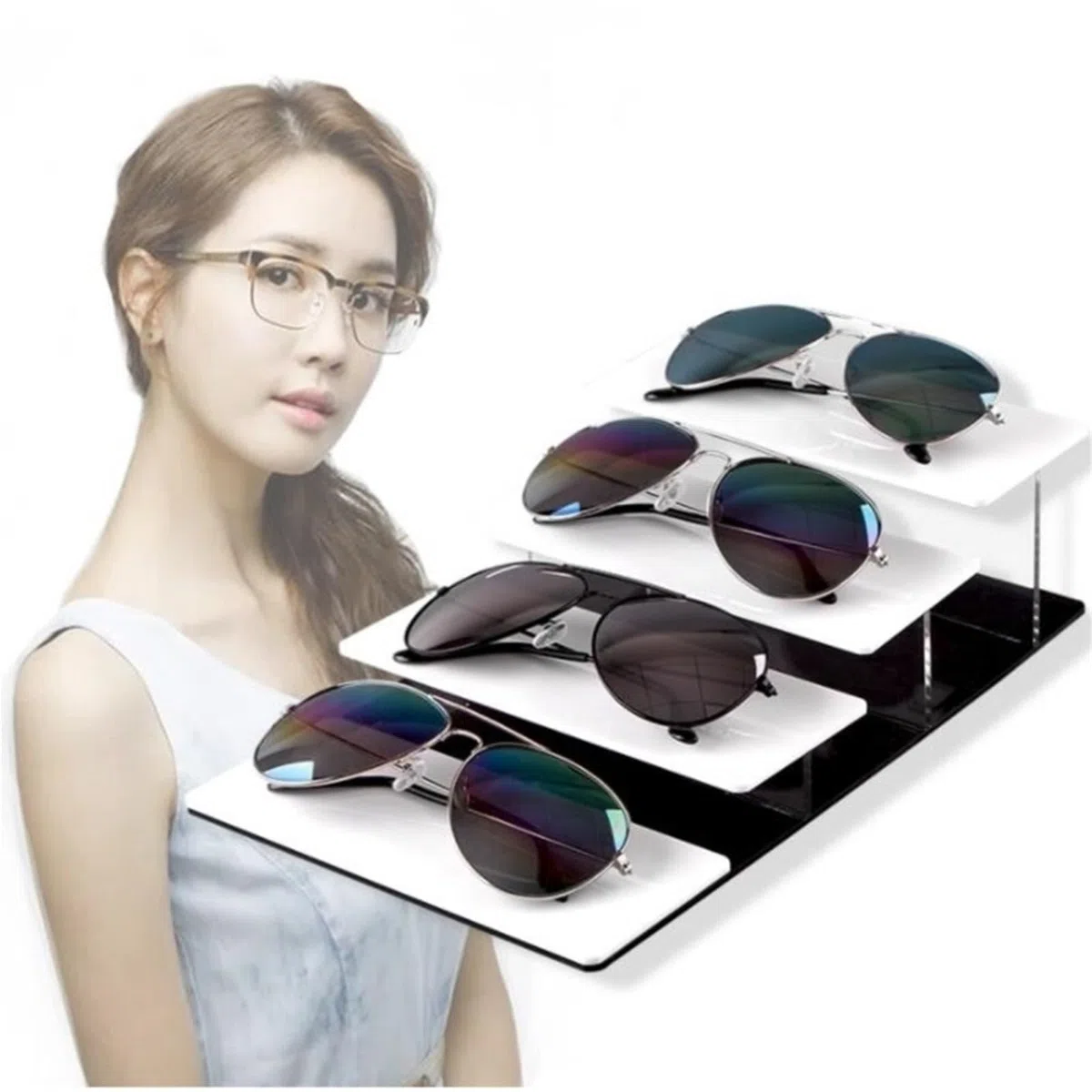 Organizador para Gafas De Sol Estante de exhibición for Gafas de Sol, Soporte de Muestra for joyería, Soporte for Pulsera de Escritorio, escaparate de Collares(Three Tiers)