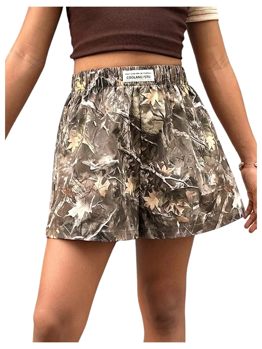 Floerns Pantalones cortos de chándal con cintura elástica y estampado de camuflaje para niña