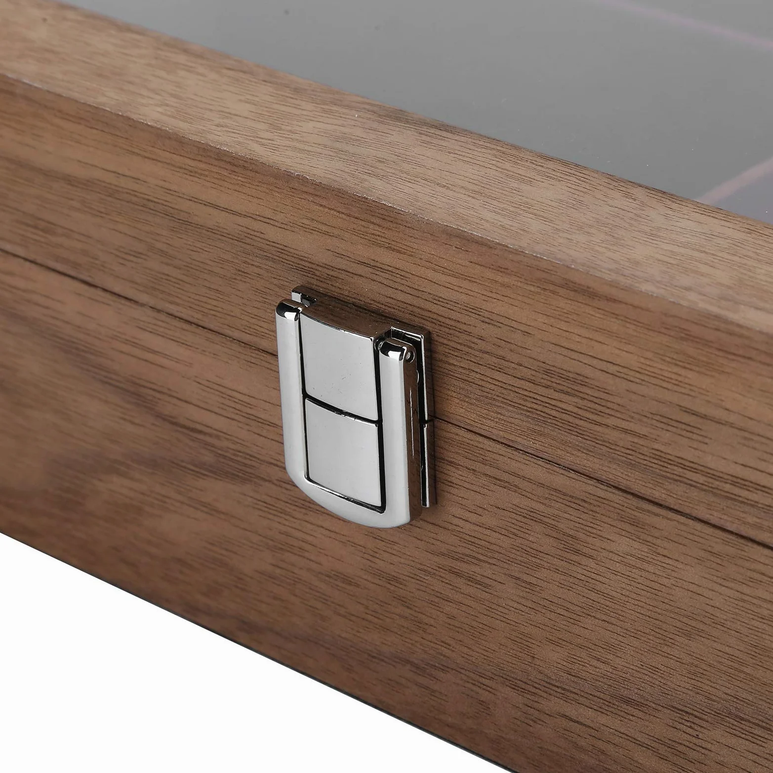 Bewinner Caja de Almacenamiento de 8 Gafas de Rejilla, Vitrina de Madera Maciza y Vidrio para Gafas de Sol, Organizador de Joyas con 8 Compartimentos Separados, Decoración de Viajes y Hogar