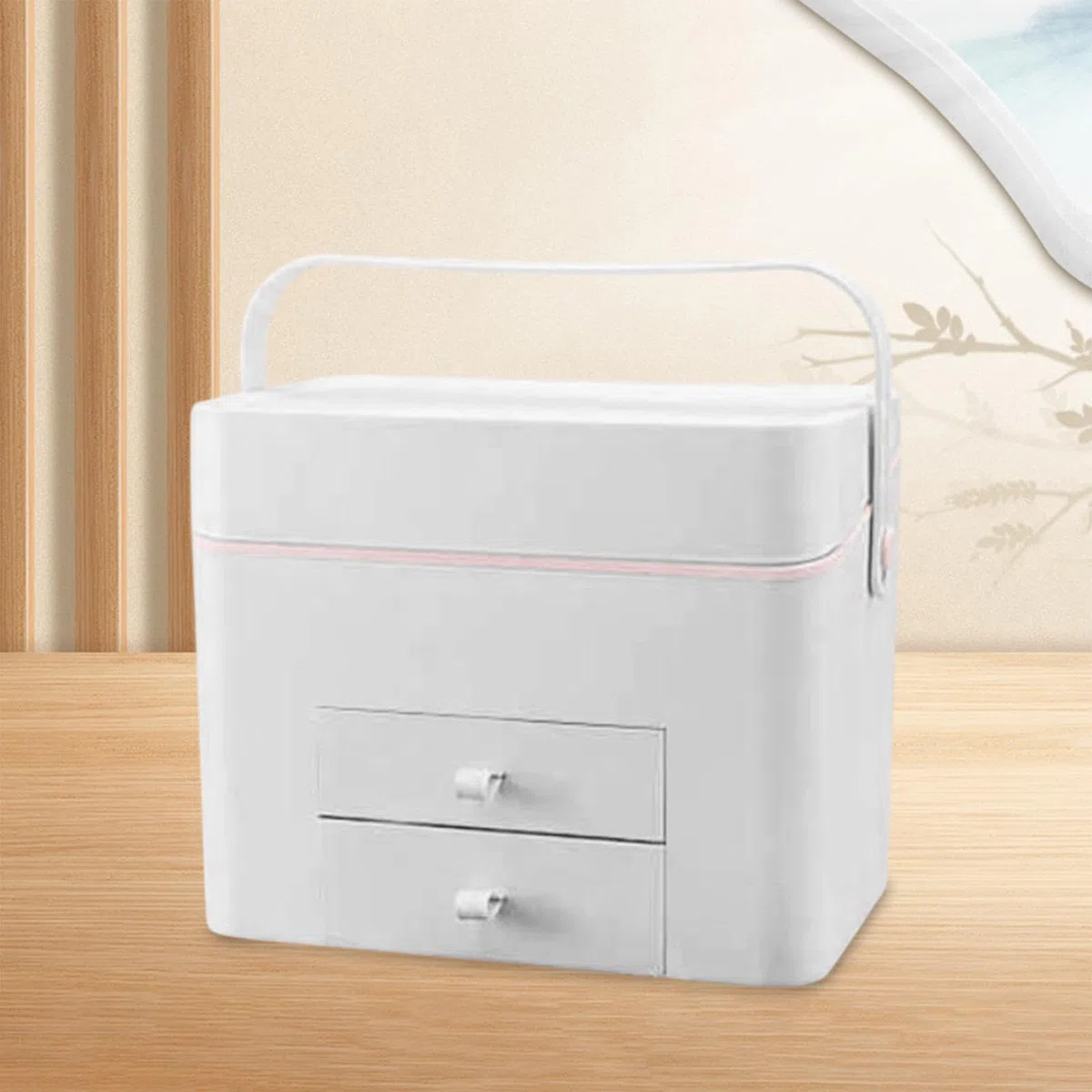 Estuche de Maquillaje con Espejo Iluminado Organizador de Cosméticos Maletín de Viaje para Maquillaje Caja de Belleza con Compartimentos Material Resi, Blanco