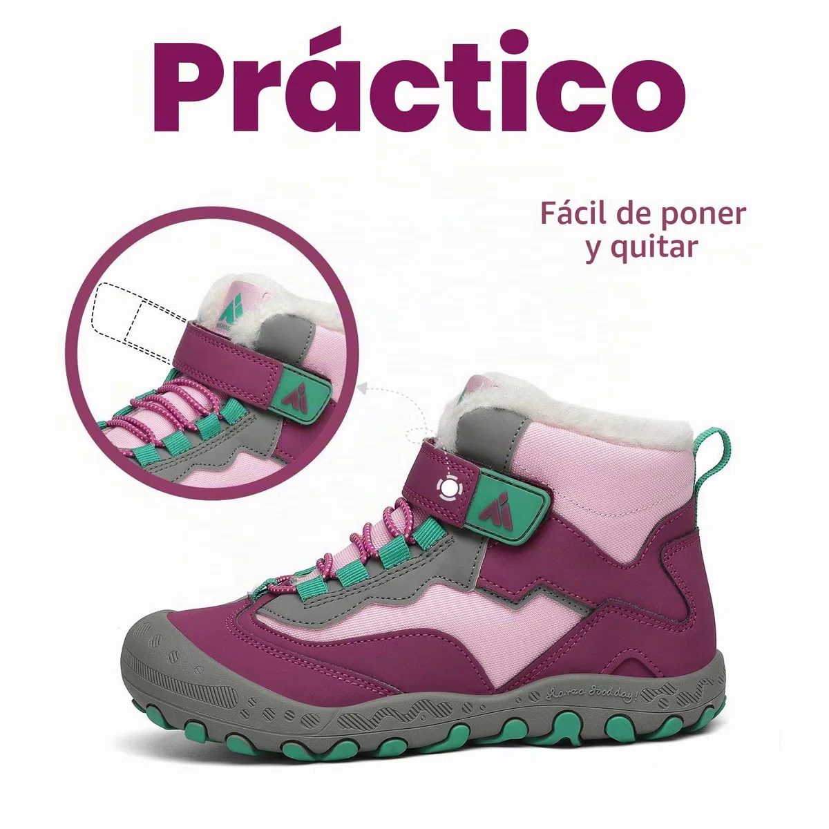 Mishansha Botas de Nieve Niño Botas Antideslizantes, Morado 27 | Forro cálido, cierre de autollenado, puntera reforzada, suela con dibujo, colegio, paseos, nieve