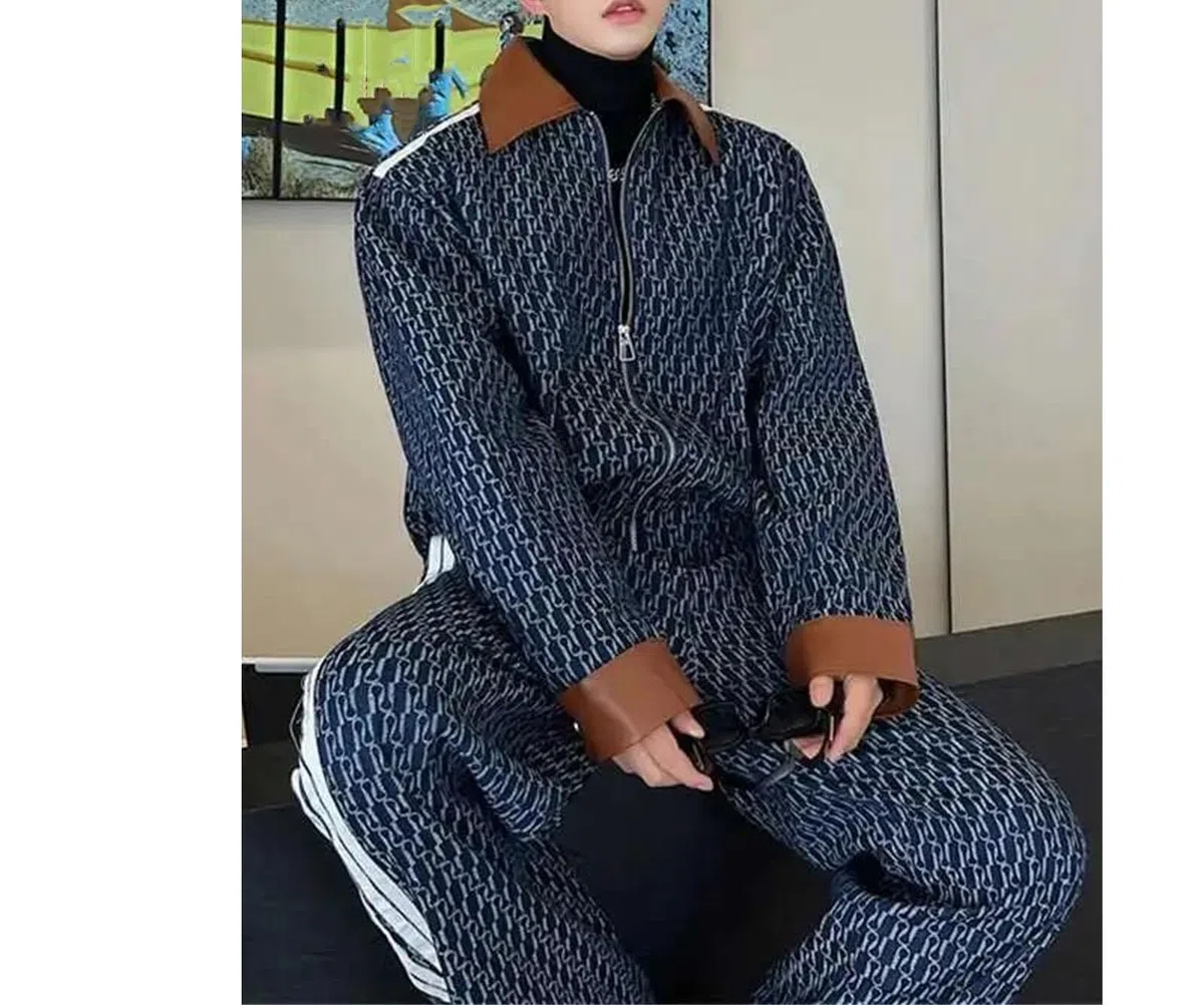 Conjunto de chaqueta vaquera estampada y jeans rectos para hombre, atuendo casual para primavera y otoño, estilo callejero