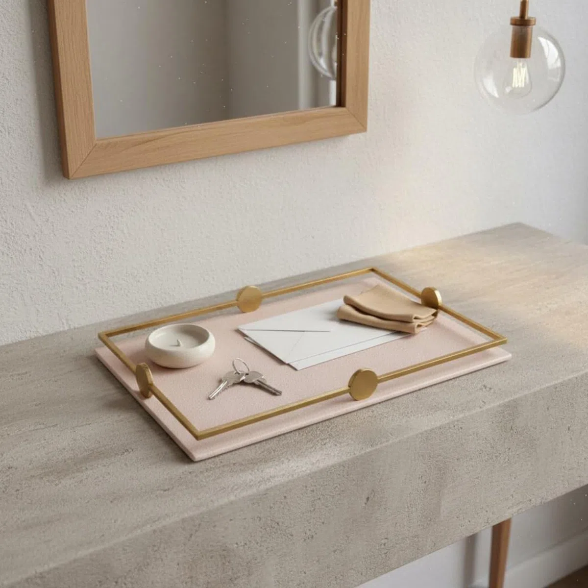 Yajuyi Bandeja Decorativa Organizador de Joyas Bandeja de Servicio Rectangular Bandeja de Exhibición de Cuero Bandeja de Almacenaje Metálica Adecuada para Dormitorio Cuarto de Baño Hogar, Beige