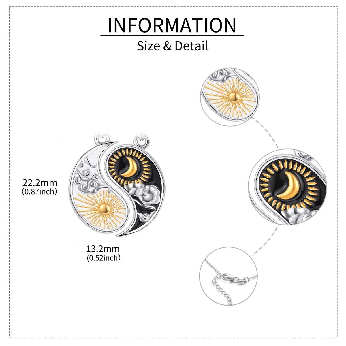 Collar a juego para parejas, de plata de ley 925, Yin Yang, collar a juego para parejas, día de San Valentín, regalo para mujeres y hombres, standard, Plata esterlina, No es una piedra