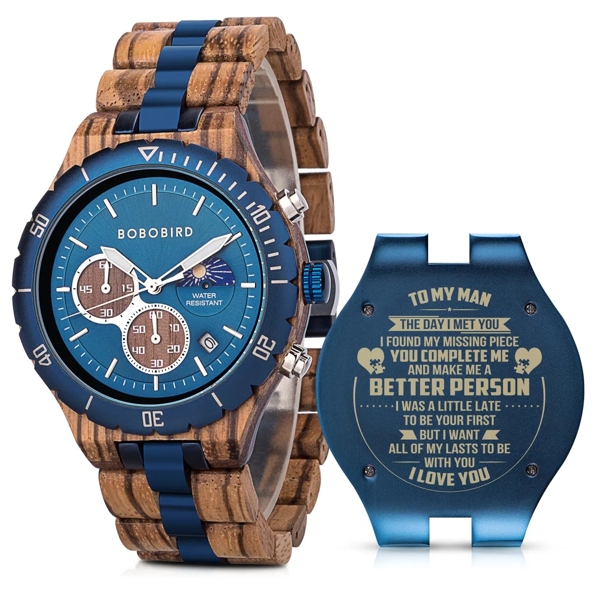 2win Relojes de madera grabados personalizados para hombre, reloj de moda multifunción para cumpleaños, aniversario, relojes de madera para marido, novio, papá, él, hijo, con caja de regalo, A-TO MY