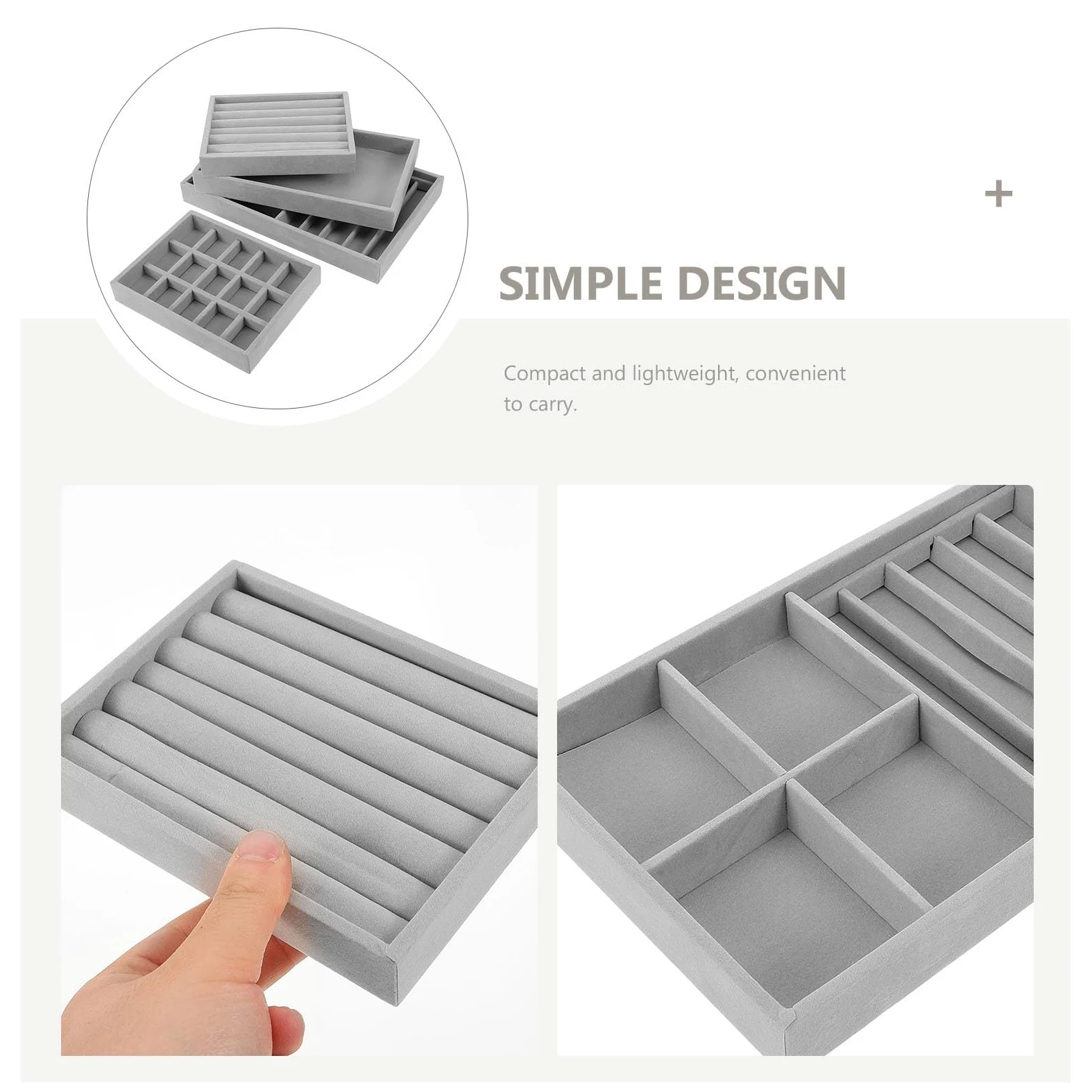 PACKOVE Organizador de Joyas Placa de Joyería de Terciopelo, Bandeja de Anillos 15 Compartimentos sin Divisiones, Fácil Almacenamiento para Collares y Pendientes en Casa, Pack de 4
