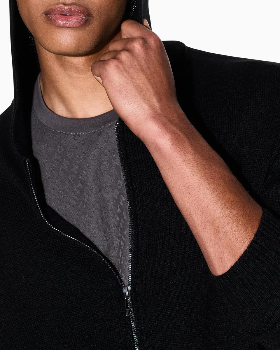 Armani Exchange Cozy, Long Sleeve Back Logo Patch Hood Jersey de cárdigan Hombre