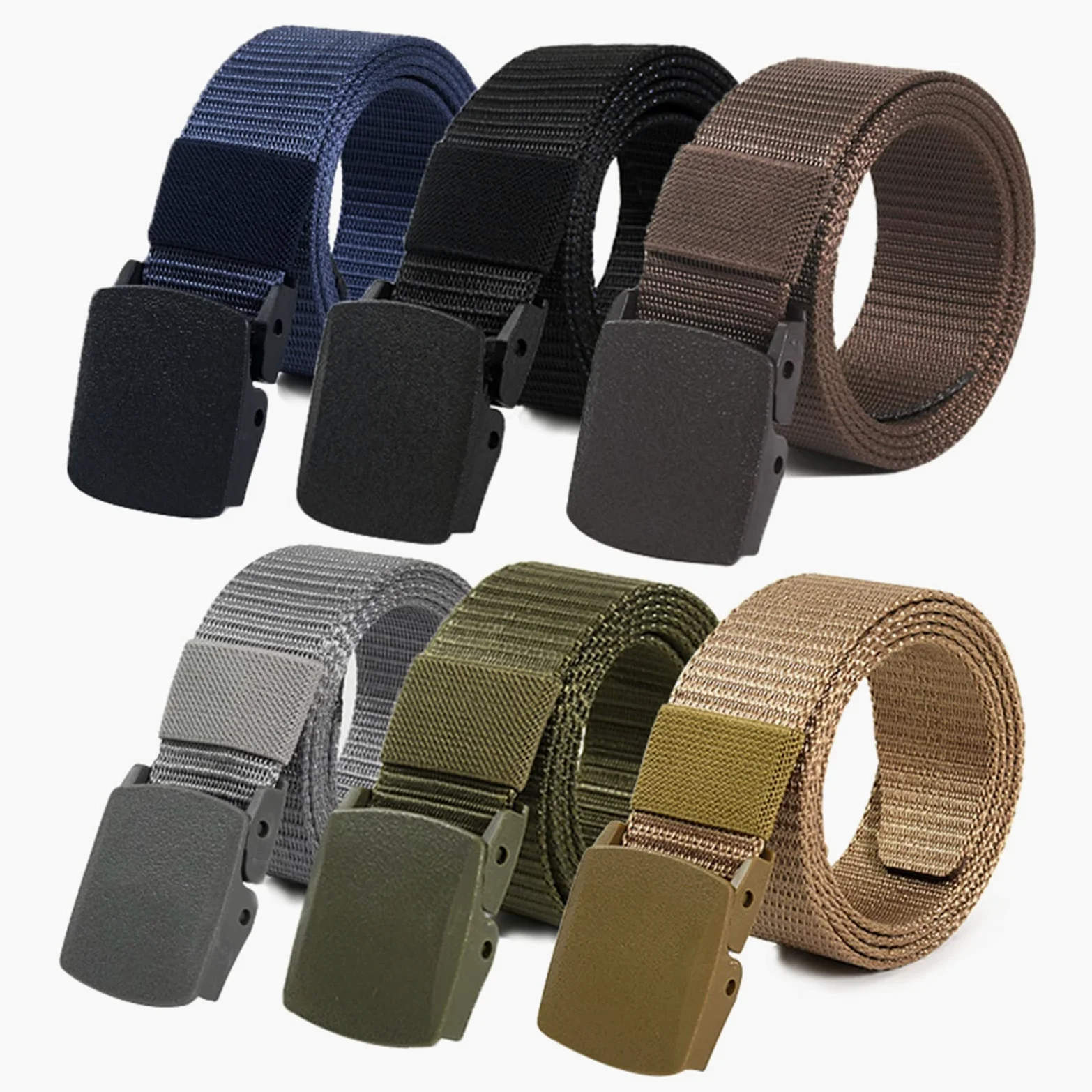Cinturones de trabajo para hombre, Cinturones for hombres y mujeres, cinturón táctico de nailon ligero, tamaño de hasta 67 pulgadas con hebilla de plástico militar, 2 piezas(Grey/Brown,150CM/59")