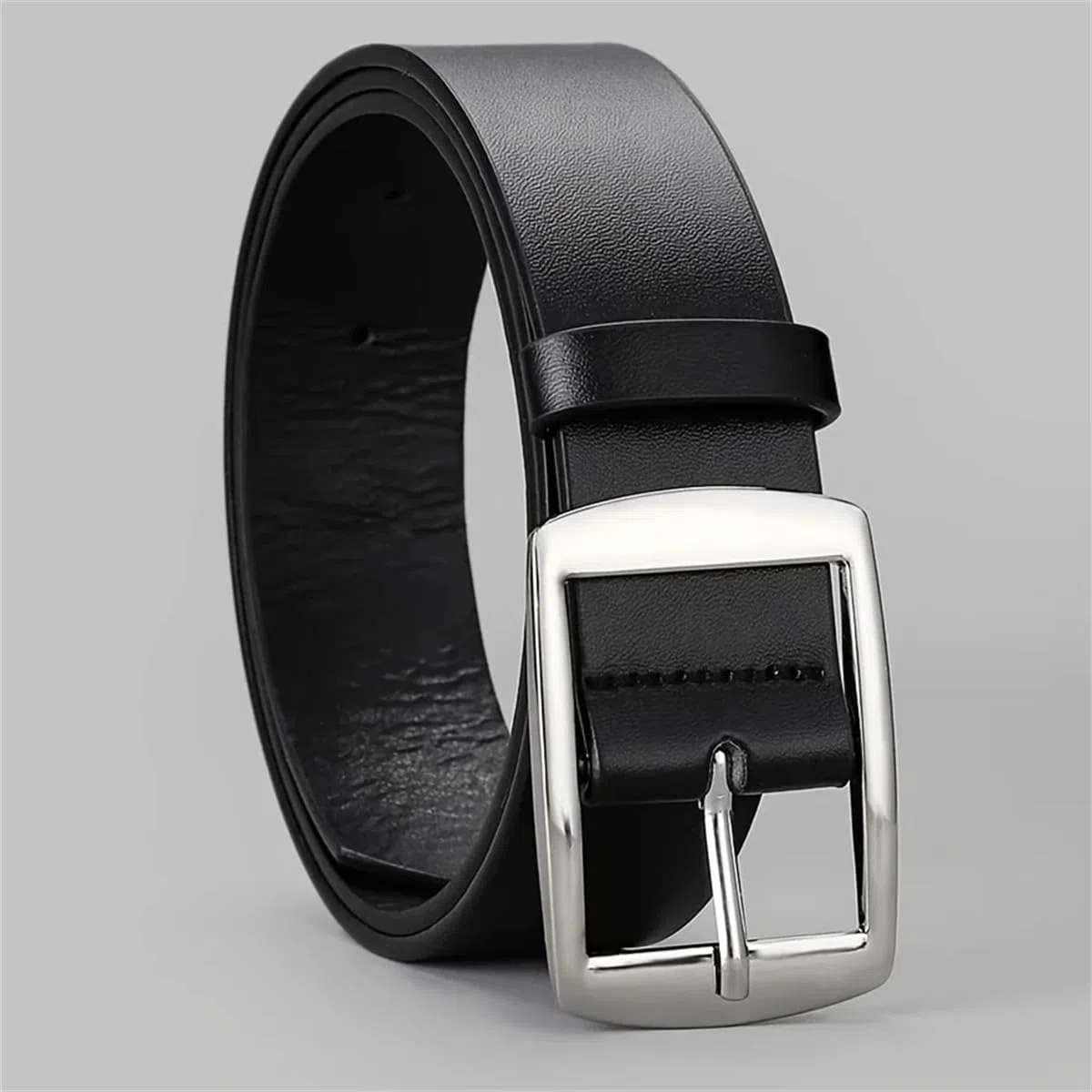 Yeuyyben Cinturón de piel sintética para hombre, hebilla de metal, cinturón de cintura para jeans, talla grande