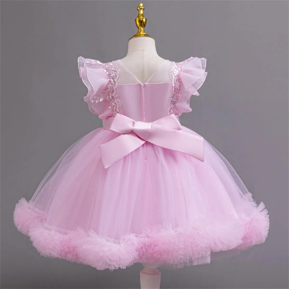 Vestido de princesa para niñas, con lazo de tul, para fiesta de cumpleaños, formal, vestido de graduación, boda, dama de honor, concurso, manga con volantes, lindos vestidos
