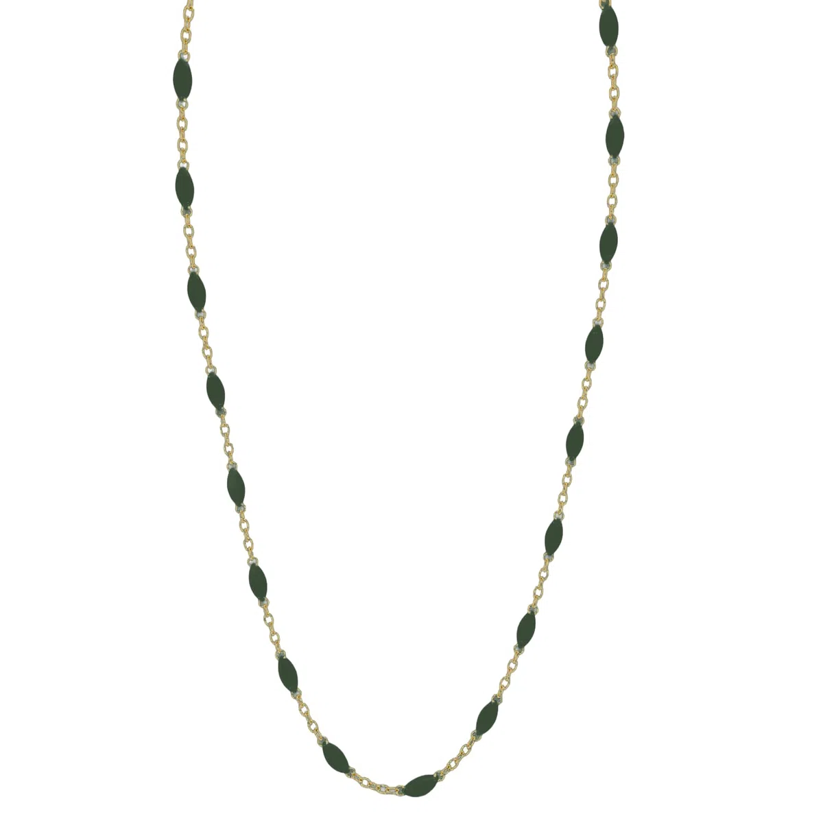 Collar de oro amarillo de 18 quilates - 1,55 gr Oro 750/1000 - Cadena delicada esmaltada verde gris - Elegancia atemporal - Salia Gold Paris