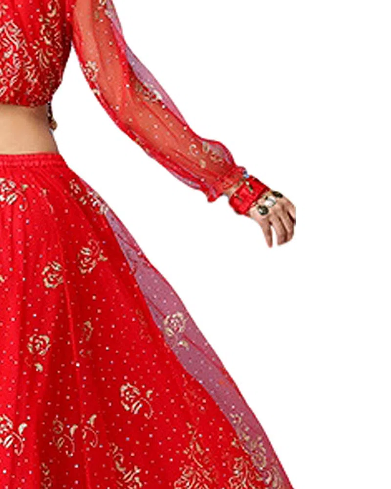 Bollywood Indio para Mujer de Manga Larga Anarkali Lehenga Choli Saree Vestido Rojo árabe Princesa Danza del Vientre Falda Trajes Traje (Rojo, 150-170 cm, 45-70 kg)