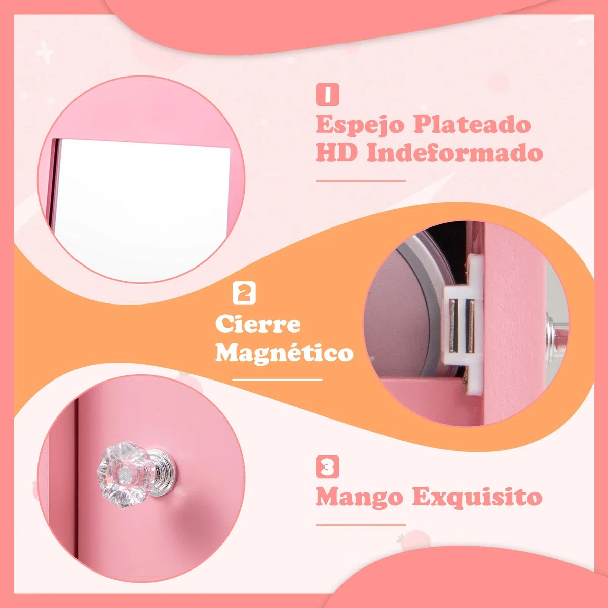 COSTWAY Armario de Joyería para Niñas, Espejo Joyero de Cuerpo Entero de Pie con Base Giratoria y Gran Capacidad de Almacenamiento, Armario para Joyas con Espejo y Perchero (Rosa)