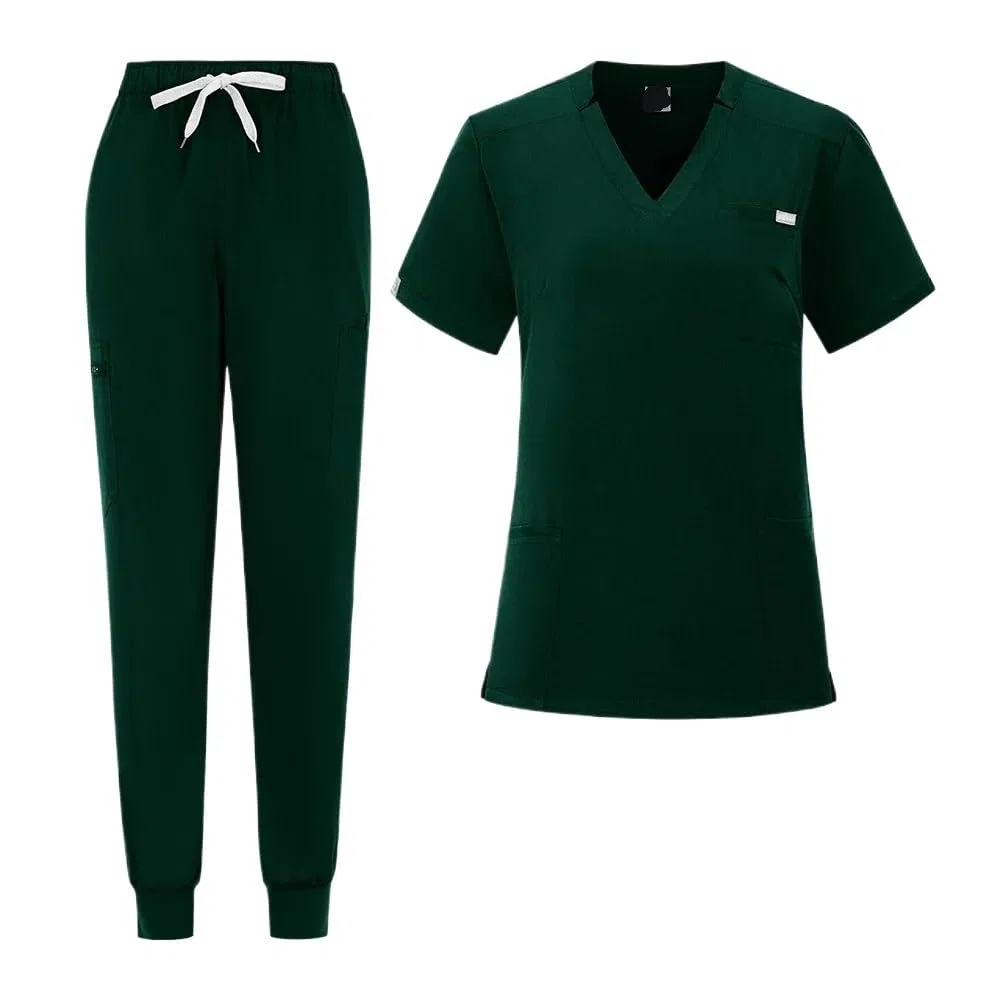 Pijama Enfermera Mujer Conjuntos de Batas médicas for Mujer, Ropa de Trabajo de Laboratorio, clínica Dental, clínica Dental, salón de Belleza, SPA, Accesorios for Enfermeras(Dark Green,S)