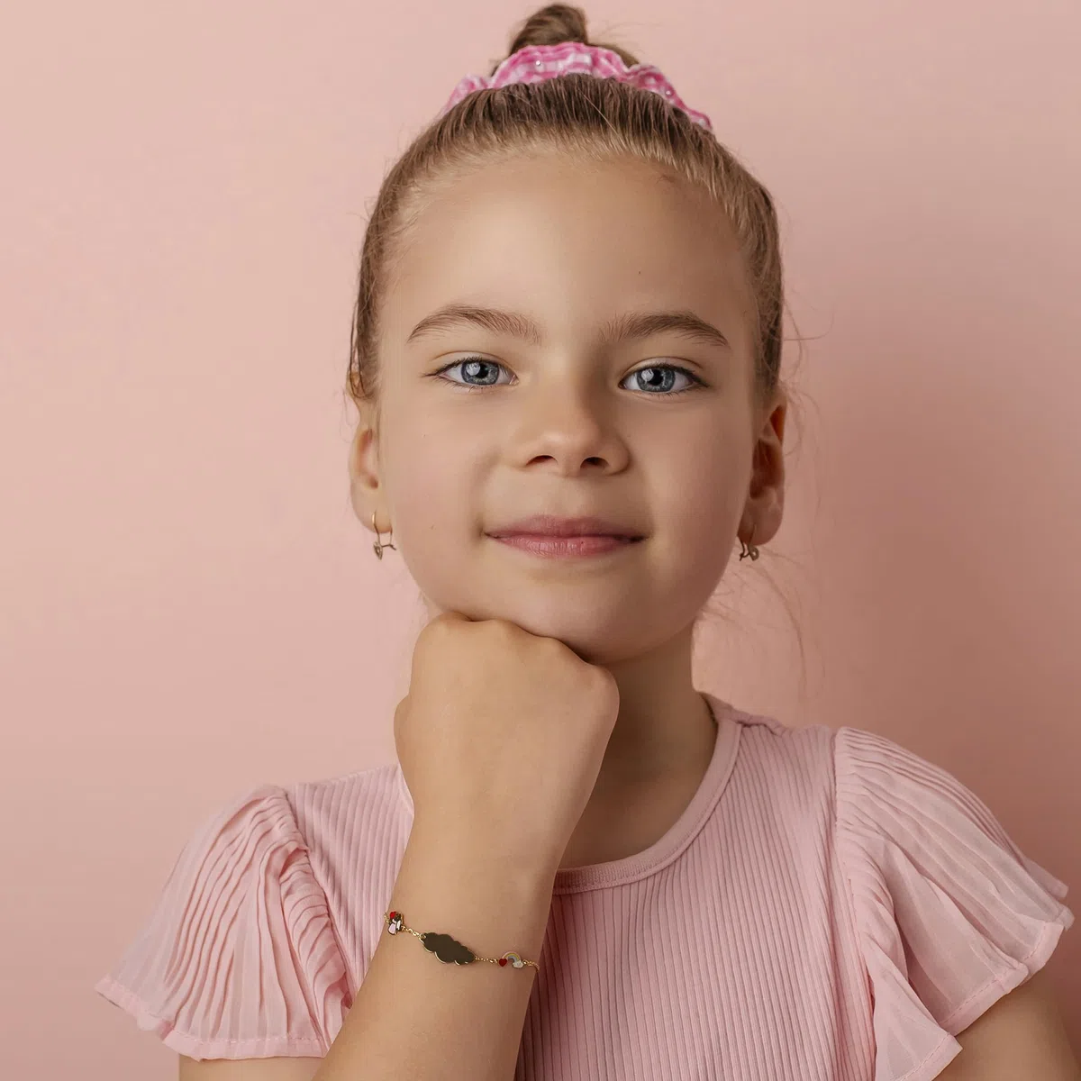 Sakrami Pulsera de Oro Grabable Ángel y Arco Iris para Niños Colección Infantil + Caja de Regalo Personalizada - Pulsera para Nacimientos Comuniones Bautizos Cumpleaños