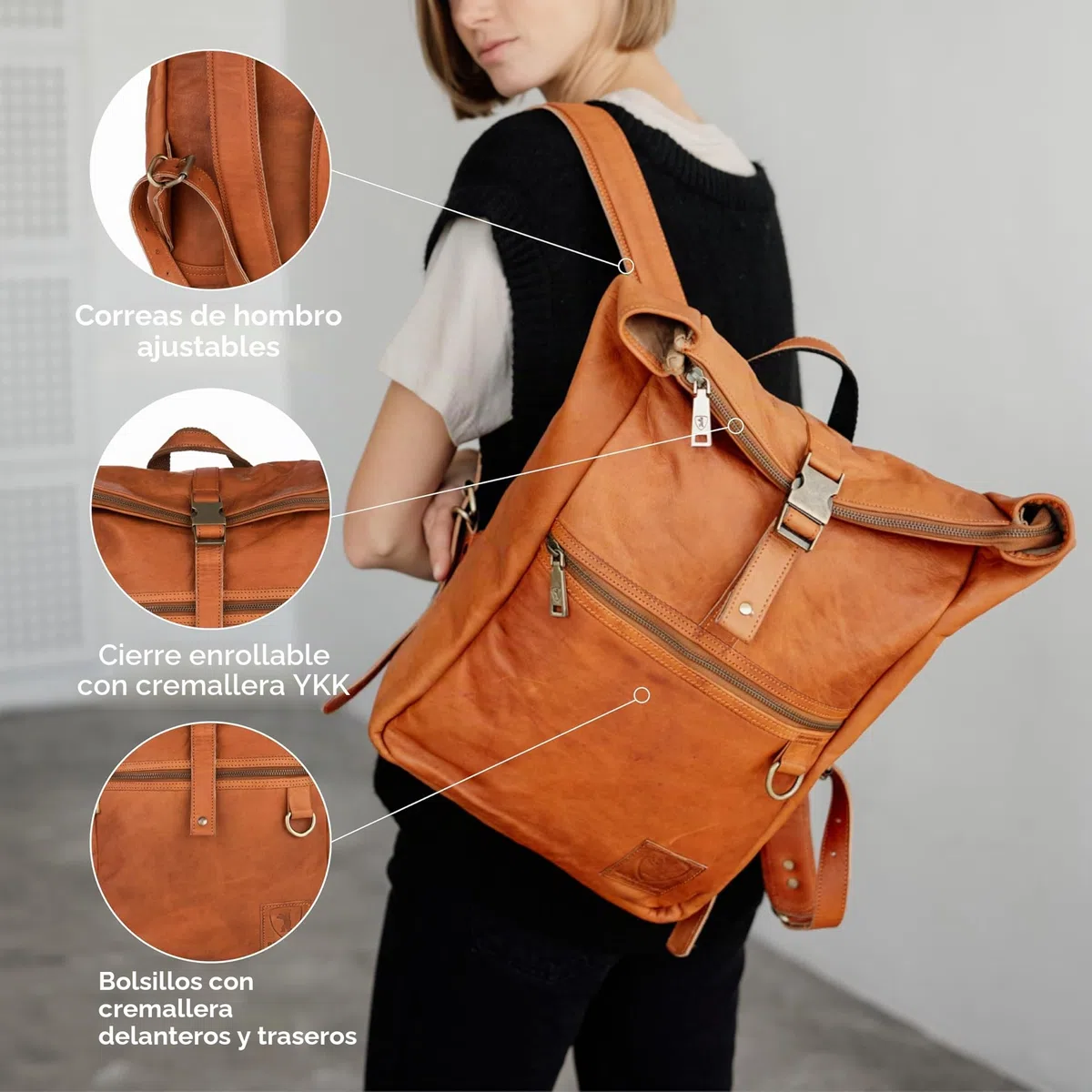 Berliner Bags Utrecht Mochila de Piel Auténtica con Compartimento para Portátil y Diseño para Ciclistas, para Hombre y Mujer