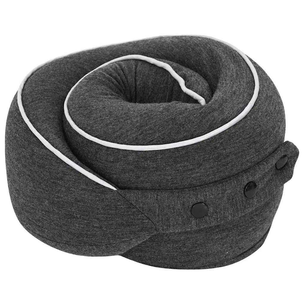Almohada de viaje para cuello de espuma viscoelástica, color gris oscuro, 28 x 28 x 14 cm, soporte cervical ergonómico de 360 grados con funda de algodón extraíble, con bolsa