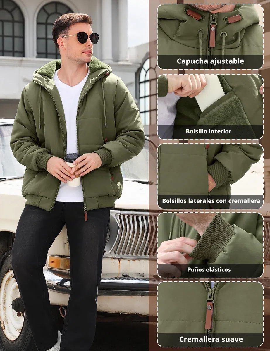 TOMEEK Chaqueta Hombre Invierno con Capucha Cálido Abrigo Hombres Cazadora Acolchada Forro Polar Casual Chaquetas con cremallera y Bolsillos Cómoda Cortavientos