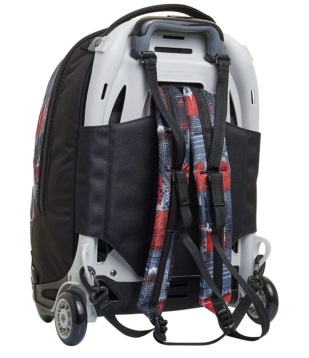 Seven Mochila con Ruedas TROLLEY NEW TECH WORLD, Negro - Mochila 3 en 1, Mochila Escolar con Carro - Bolso Escolar Niños, Niñas, Adolescentes - Bolsillo Frontal con Cremallera