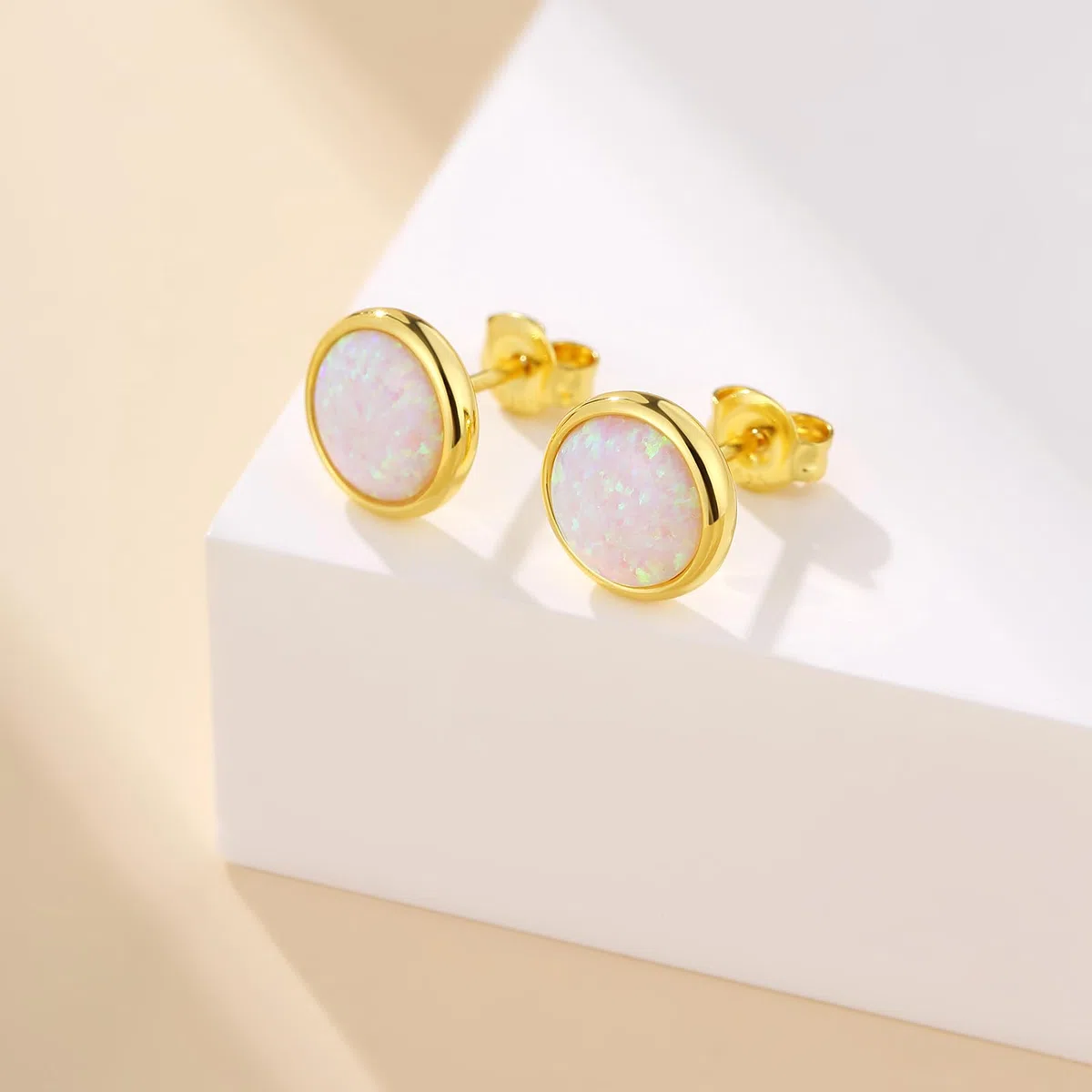 Oro Blanco 18K - Pendientes Hombre Mujer ópalo Plata Brillante Pendientes Hombre Mujer Plata De Ley s925 6-8mm