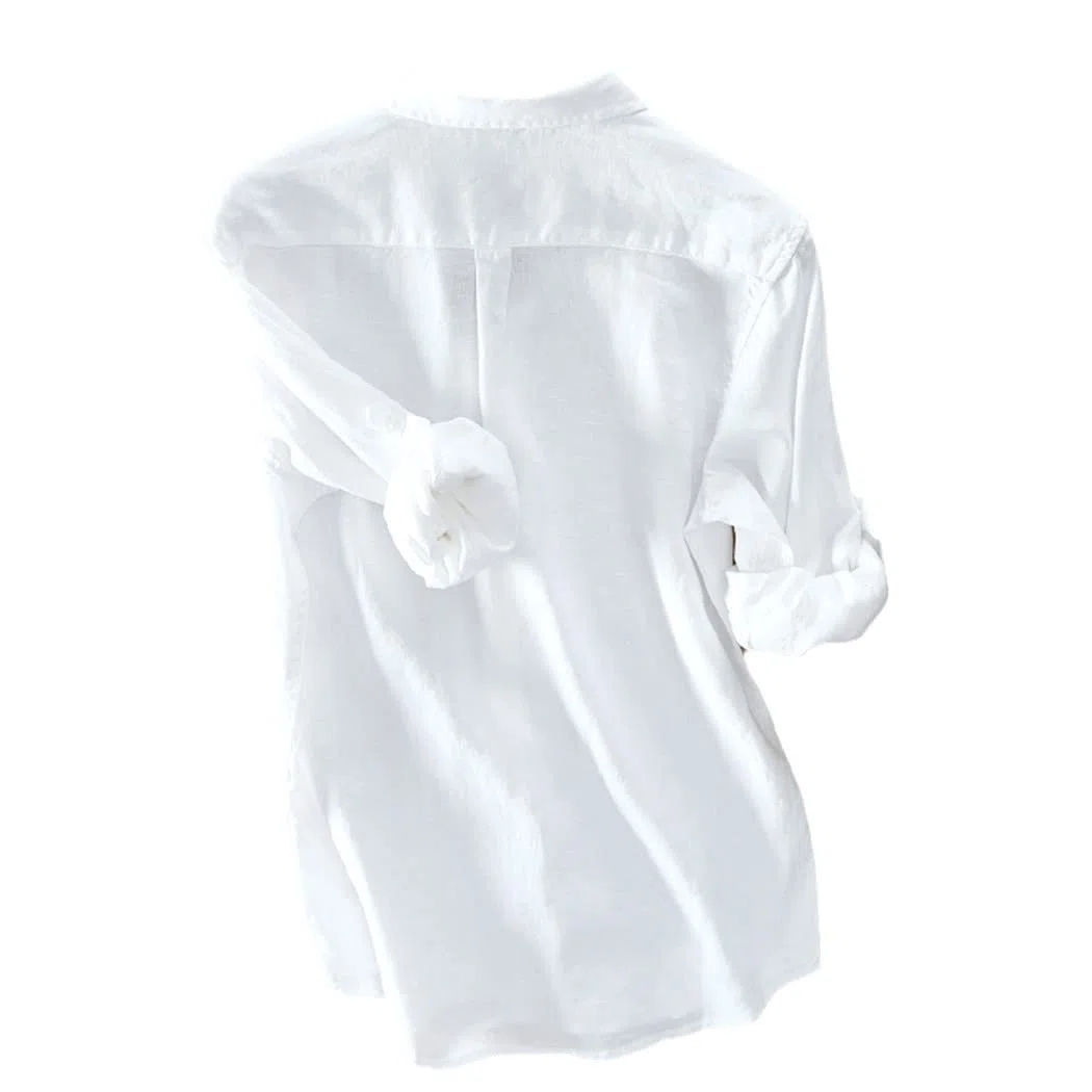 Italia estilo 100% lino camisa de manga larga, hombres casual sólido blanco camisas, azul oscuro, 3XL