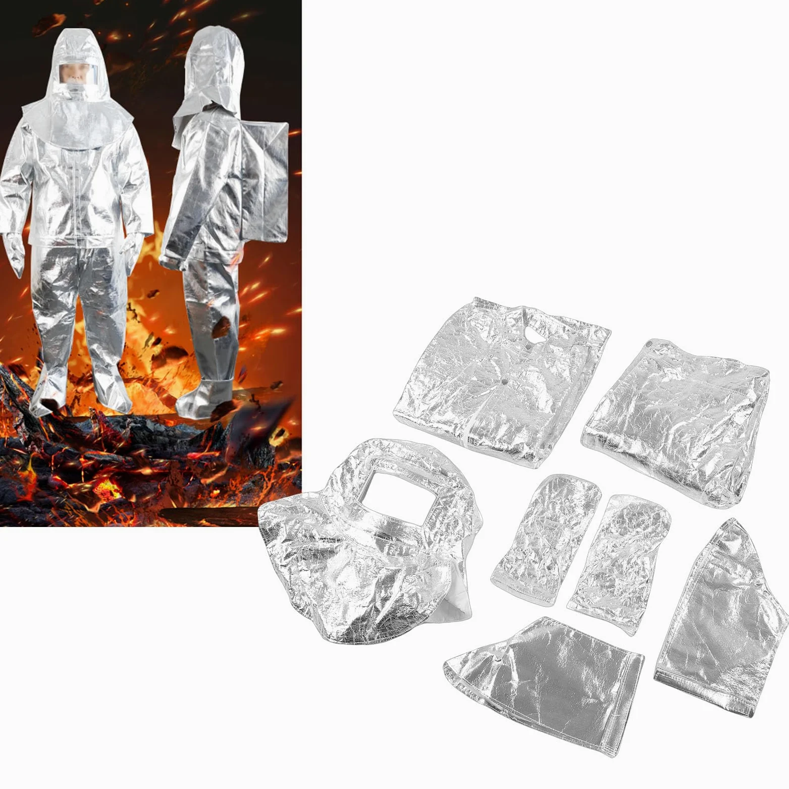 banapoy Traje con Aislamiento Térmico Ropa Ignífuga, 1000-1200 ℃ Ropa con Aislamiento de Radiación Térmica Ignífuga a Prueba de Llamas Dividida, para Protección contra Incendios
